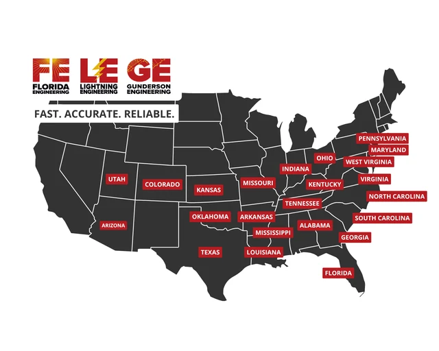 Combined FE, Lightning and Gunderson Engineering coverage across 23 states. See the entity-specific state lists below.