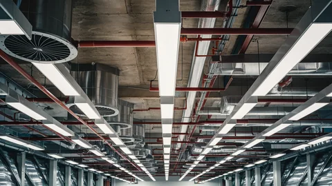 Mechanical equipment, ductwork and services above a commercial ceiling